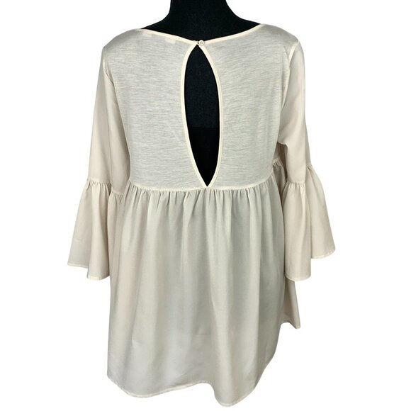 Beige Peasant Top with Poet Sleeves - Picture 6 of 9
